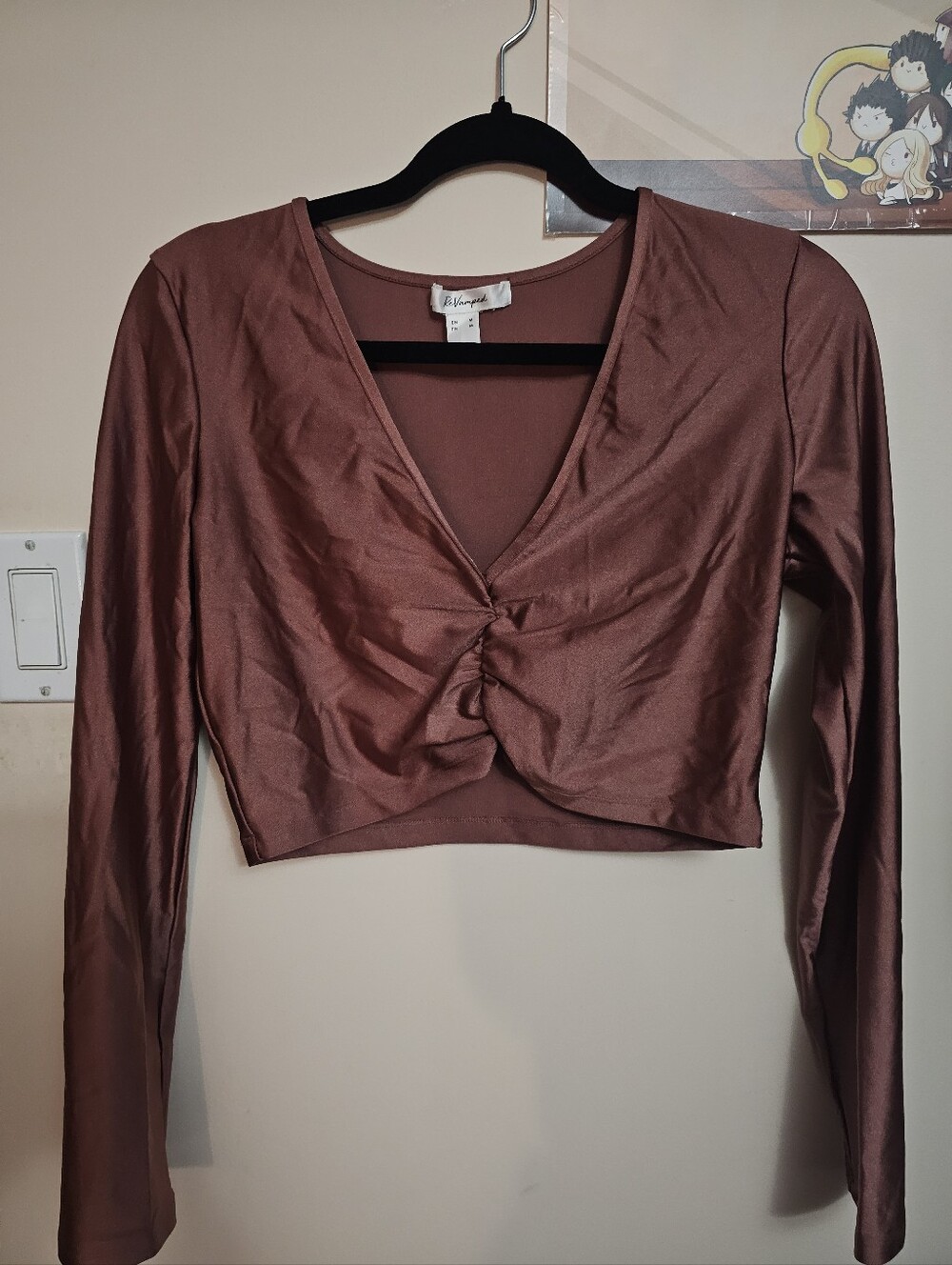 Revamped Deep Dusty Rose Long-sleeve V-neck Crop-top Shirt